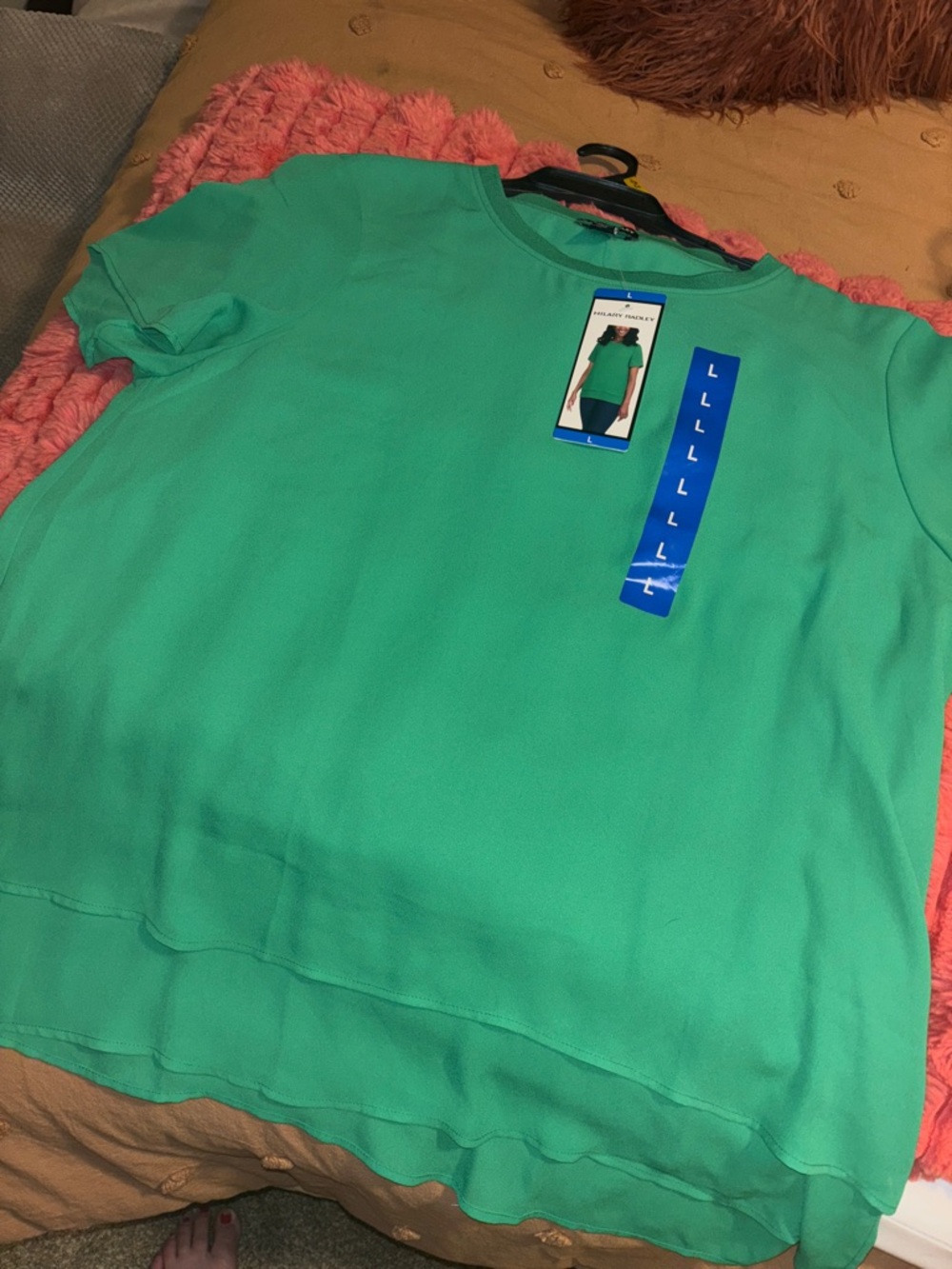 Layered Hem Short Sleeve Green Top